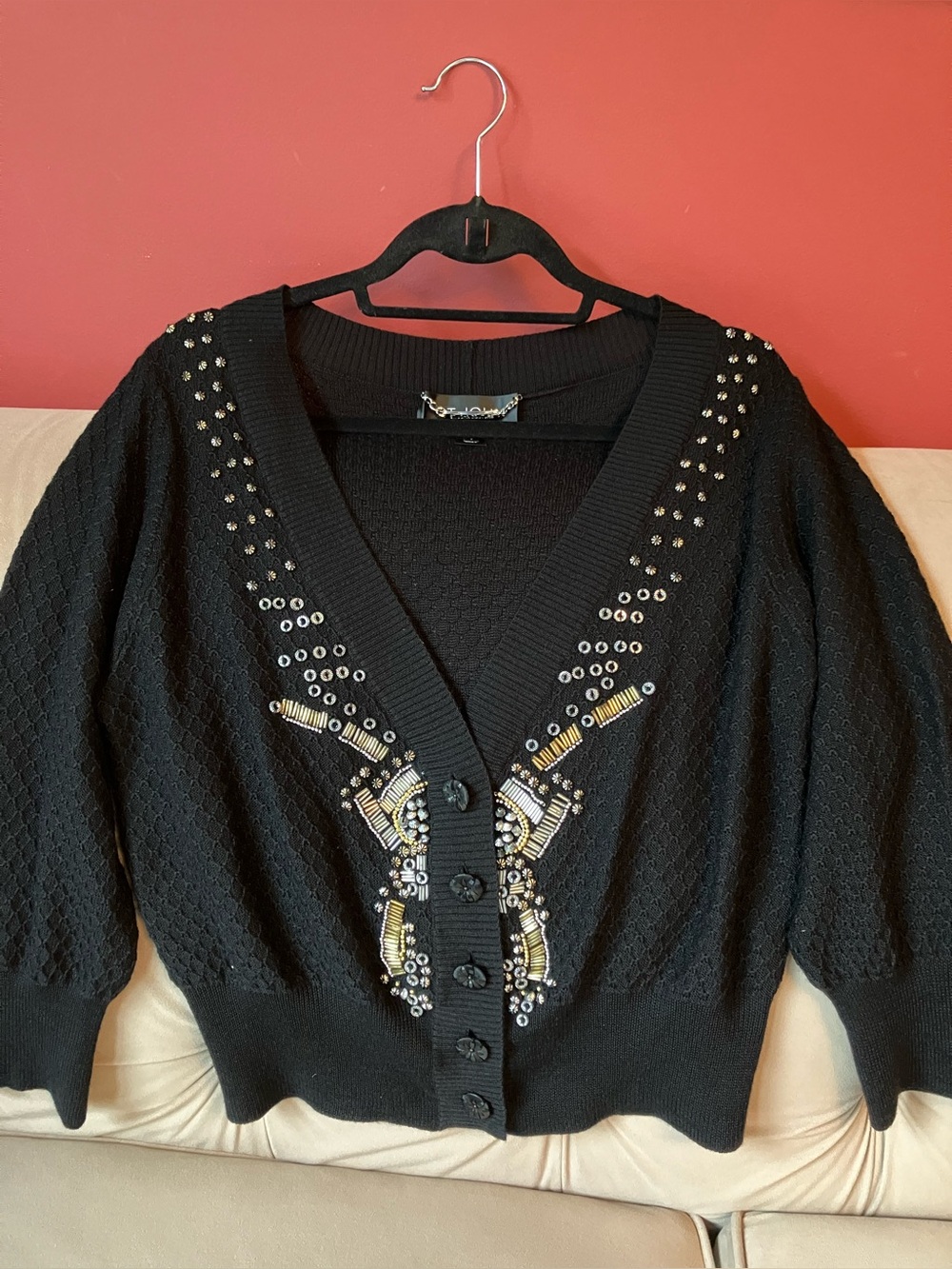 St. John Couture Cashmere Embellished V-Neck Cardigan